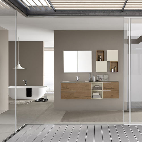 Salle de bain contemporaine - COMPOSIZIONE 107 - AZZURRA ARREDOBAGNO - en céramique / en bois / en mélaminé