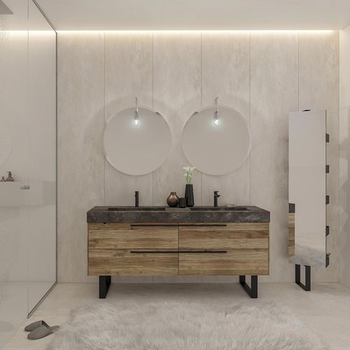Meuble vasque double - LIFE 04 - LEGNOBAGNO - à poser / en bois / contemporain