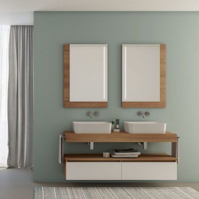 Meuble vasque double - URBAN COMPONIBILE 04 - LEGNOBAGNO - suspendu / en chêne / en céramique
