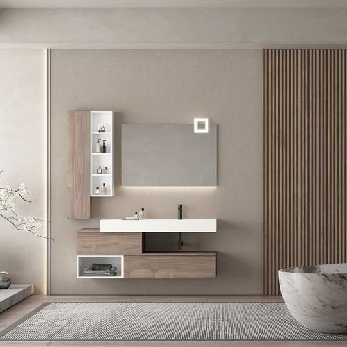 Meuble vasque suspendu - FL18 - LEGNOBAGNO - en bois / contemporain / avec porte