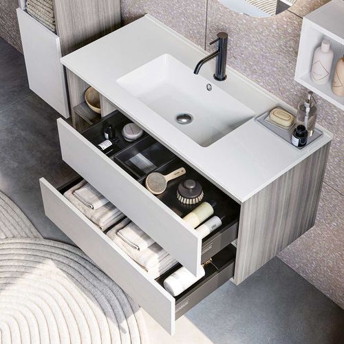 Meuble vasque suspendu - CUBIK 02 - LEGNOBAGNO - en eucalyptus / en résine / contemporain