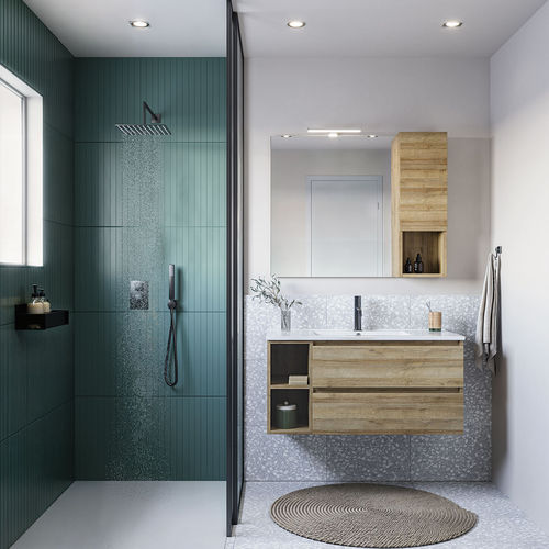 Meuble vasque suspendu - Cubik 04 - LEGNOBAGNO - en chêne / en résine / contemporain