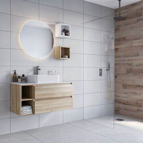 Meuble vasque suspendu - Cubik 05 - LEGNOBAGNO - en chêne / en céramique / contemporain