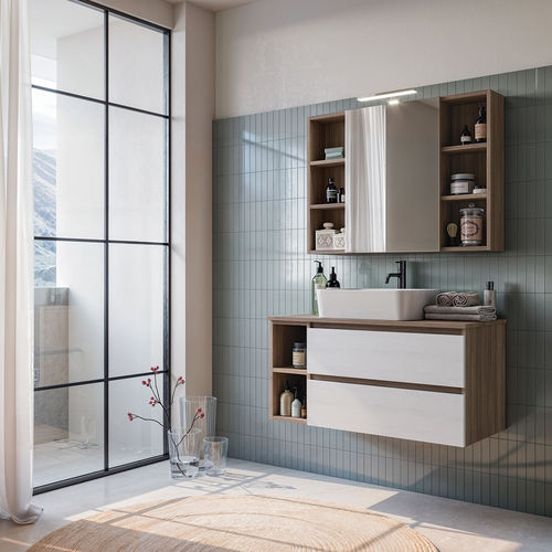 Meuble vasque suspendu - Cubik 08 - LEGNOBAGNO - en orme / en céramique / contemporain