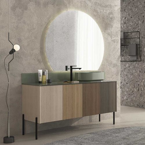 Meuble vasque à poser - RT09 Striped - LEGNOBAGNO - en chêne / en verre / en métal