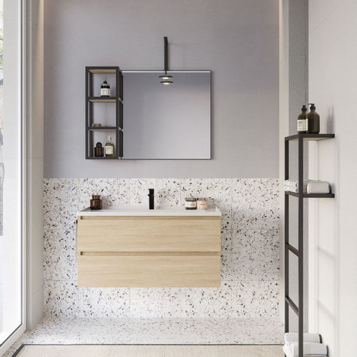 Meuble vasque suspendu - PLATEA P4 - LEGNOBAGNO - en céramique / en chêne / contemporain