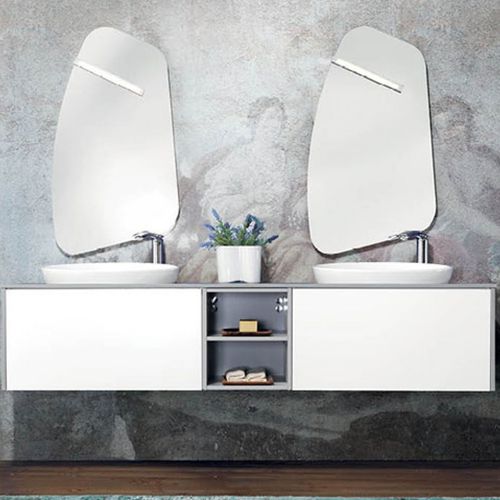 Meuble vasque double - V61 - MOBILTESINO - suspendu / en bois massif / en céramique