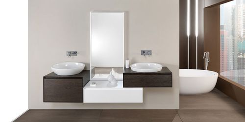 Meuble vasque double - LU.17 - MOBILTESINO - suspendu / en orme / en céramique