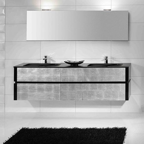 Meuble vasque double - QU21 - MOBILTESINO - suspendu / en orme / en verre