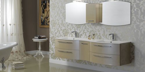 Meuble vasque double - F 139 - MOBILTESINO - suspendu / en bois / contemporain