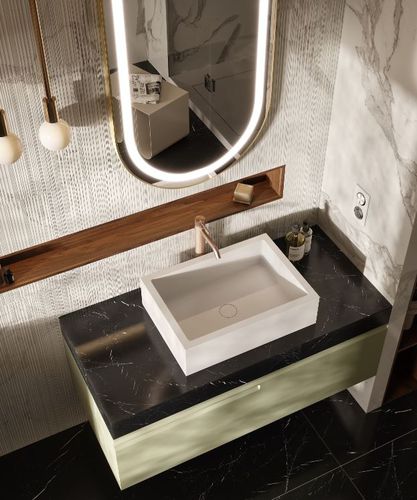Vasque à poser - QUADRANT - MOMA DESIGN - en Corian® / avec plan intégré / sur mesure
