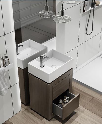 Vasque sur pied - TOWER CUBE - MOMA DESIGN - en Corian® / sur mesure / avec étagère intégrée