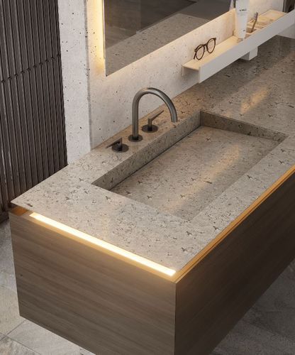 Plan vasque double - TECNO  - MOMA DESIGN - en marbre / en grès cérame / sur mesure