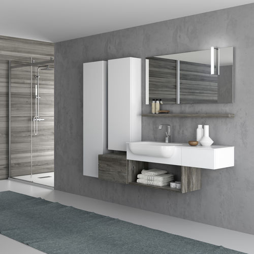 Meuble vasque suspendu - ZEUS: 50 / 220  - PROGETTOBAGNO - en bois / en Solid Surface / contemporain
