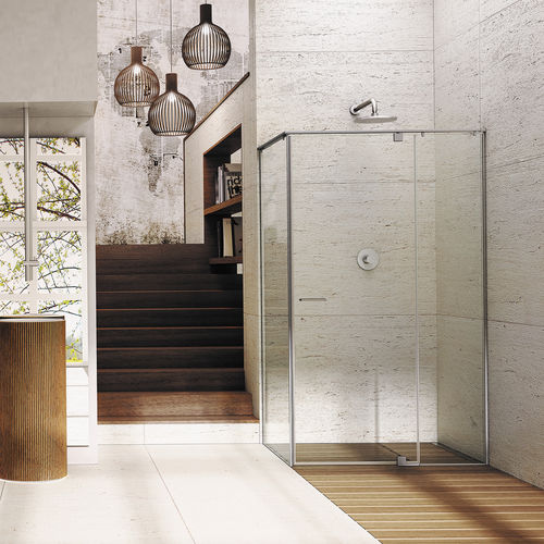 Cabine de douche en verre - IUT-2 + IUW - PROVEX - en inox / avec porte battante / rectangulaire