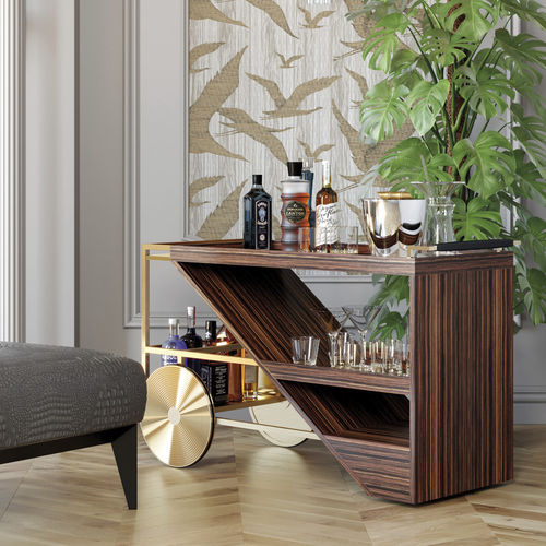 Chariot de service - Enzo - Jetclass - en inox brossé / en acier inoxydable poli / en placage de bois
