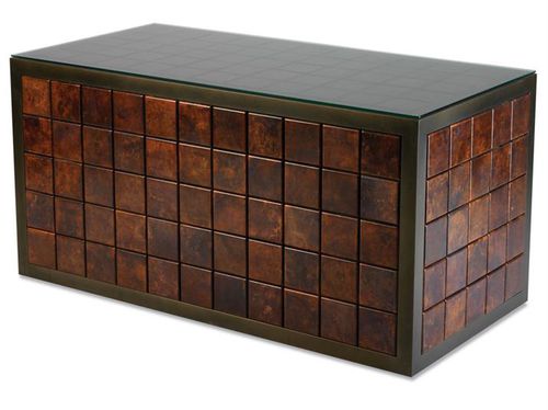 Table basse contemporaine - PRISMA BLOCK 04 - VILLIERS - en métal patiné / en cuivre / rectangulaire