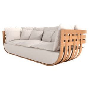 Canapé design original - BASKET - PLATO - gris / en teck / 3 places