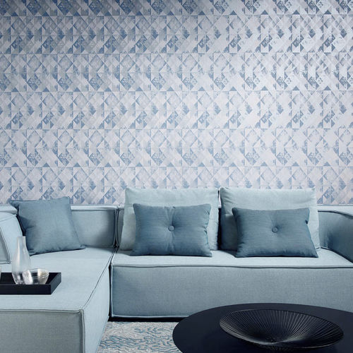 Papier peint contemporain - RHYTHM  - Hooked on Walls - à motif géométrique / gris / bleu