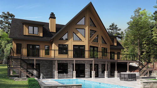 Maison en bois empilé - Eris - TIMBER BLOCK  - contemporaine / avec terrasse / MOB