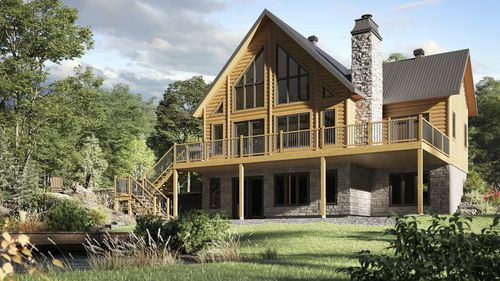 Maison en bois empilé - Tacoma - TIMBER BLOCK  - contemporaine / à 2 étages / avec terrasse