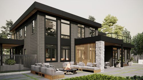 Maison en bois empilé - Ballinger - TIMBER BLOCK  - contemporaine / avec terrasse / MOB