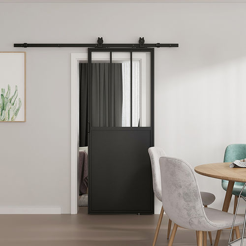 Porte d'intérieur - BARIO - DESIGN-MAT - en verre trempé / en acier / coulissante
