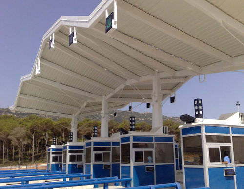 Structure tendue sur ossature métallique - AUTOROUTE SMIR - Jet contractors - auvent / pour couverture / avec membrane en pvc