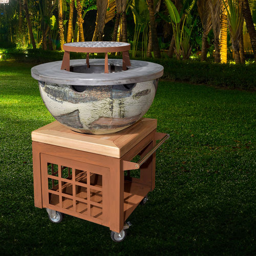 Brasero de jardin à bois - FOCULUS MEDIUM 80 - LA CASTELLAMONTE Stufe di Ceramica - en acier inoxydable / en acier corten / en châtaigner