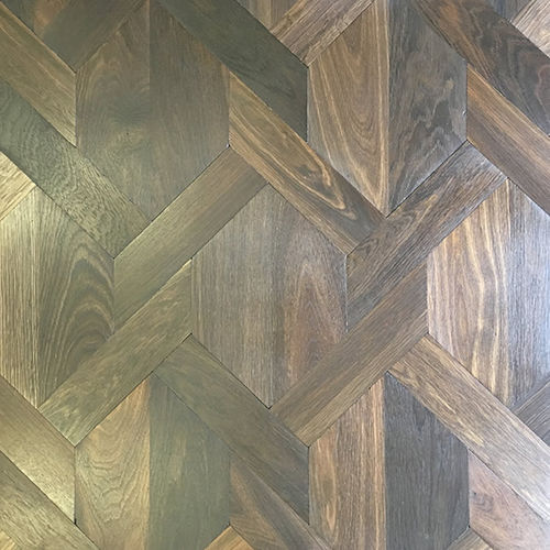 Parquet massif - PHILIPPE MANSION WEAVE (FUMED) - BOHEMIAN WORKS - avec incrustations / laqué / huilé