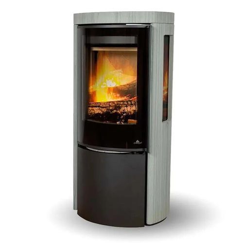 Poêle à bois - COZY MODERN GREY WOOD SANDSTONE SIDEGLASS - Jydepejsen A/S - 3 kw – 8 kw / à poser / à 3 faces