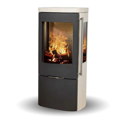 Poêle à bois - SENZA MOCA CREAM SANDSTONE SIDEGLASS - Jydepejsen A/S - 3 kw – 5 kw / à poser / à 3 faces