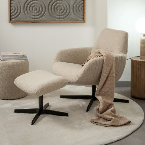 Fauteuil contemporain - FINLEY - EUROFASHION HOMETEXTILES & CONCEPTS - en tissu / en métal / avec repose-pieds