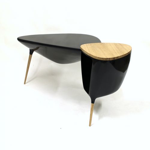 Bureau design original - TRIPODE - binome - en chêne / en fibre de verre
