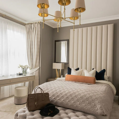Lustre contemporain - CALIFORNIA  - Mullan Lighting - en laiton poli / en tissu / 6 ampoules