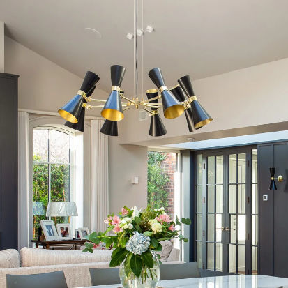 Lustre contemporain - CAIRO MID-CENTURY - Mullan Lighting - en laiton / 8 ampoules / professionnel