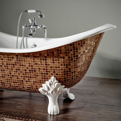 Baignoire ovale - EXTRA MOSAIC - BLEU PROVENCE - sur pieds / en fonte / blanche
