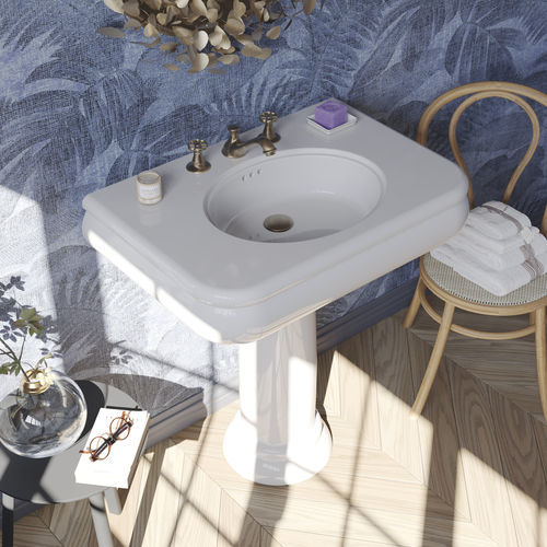 Vasque suspendue - BP380 - BLEU PROVENCE - en céramique / sur mesure / avec porte-serviettes intégré