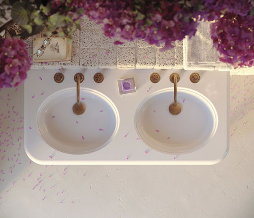Vasque suspendue - BP3120 - BLEU PROVENCE - en céramique / sur mesure / avec porte-serviettes intégré