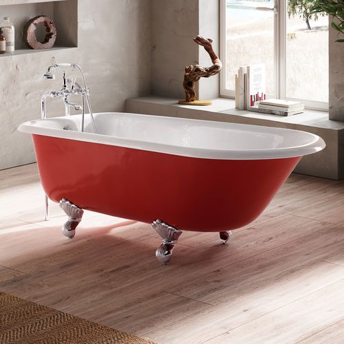Baignoire ovale - ANIS - BLEU PROVENCE - sur pieds / en fonte / blanche