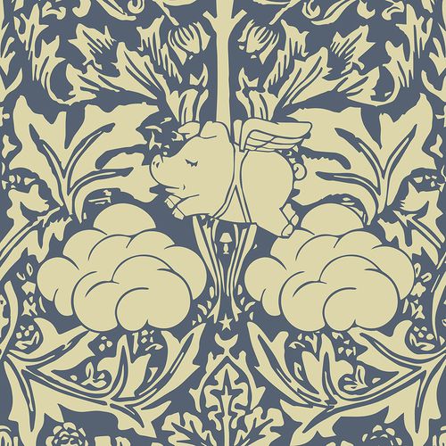Papier peint design - MORRIS DREAM - CREAM AND BLUE - Mineheart - en textile non-tissé / à motif floral / à motif nature