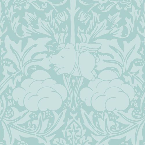 Papier peint baroque - MORRIS DREAM - MINTY EGG BLUE - Mineheart - en textile non-tissé / à motif floral / aspect tissu