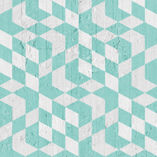 Papier peint classique - AQUAMARINE OPTICAL CUBES - Mineheart - en textile non-tissé / à motif / bleu ciel