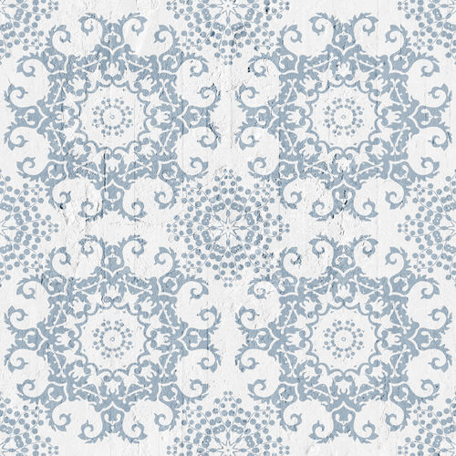 Papier peint classique - NAVY OPTICAL DAMASK - Mineheart - en textile non-tissé / damas / bleu ciel