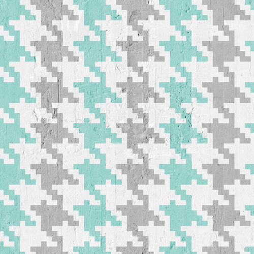 Papier peint contemporain - PIED DE POULE -AQUAMARINE &amp; GREY - Mineheart - en textile non-tissé / à motif / aspect tissu