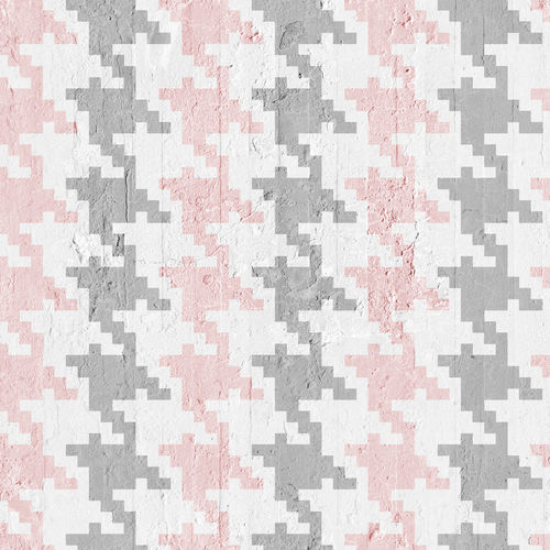 Papier peint contemporain - PINK &amp; GREY PIED DE POULE - Mineheart - en textile non-tissé / à motif / aspect tissu