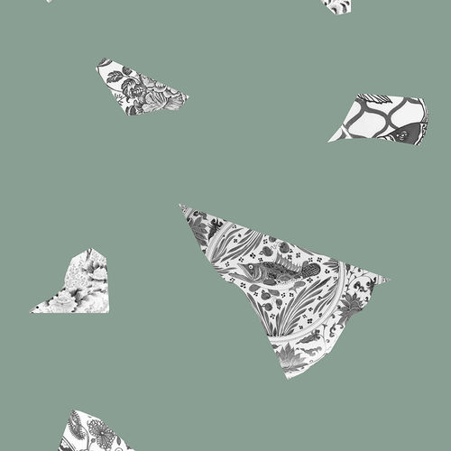 Papier peint contemporain - GREEN &amp; GREY PLATE FRAGMENT - Mineheart - en textile non-tissé / à motif / aspect carrelage