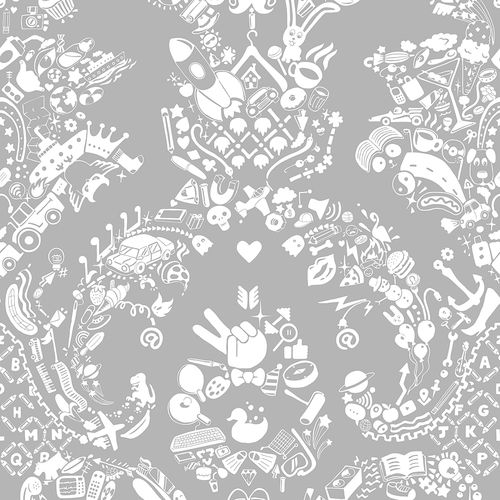 Papier peint contemporain - NEW WORLD DAMASK - WHITE &amp; GREY - Mineheart - en textile non-tissé / damas / aspect marbre