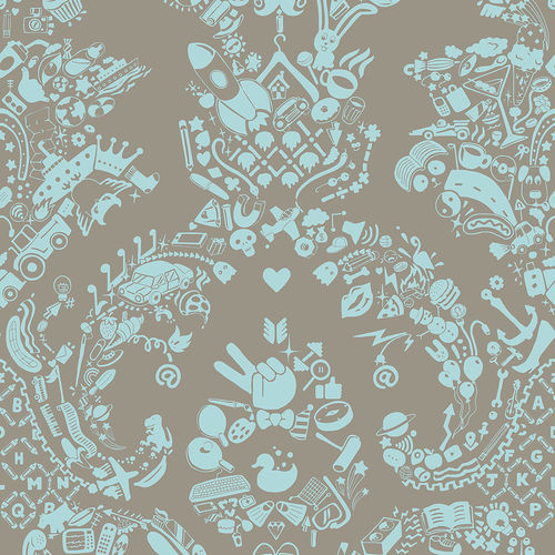 Papier peint design - NEW WORLD DAMASK - GREY &amp; BLUE - Mineheart - en textile non-tissé / à motif / aspect tissu