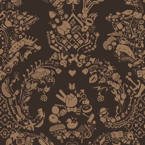 Papier peint design original - NEW WORLD DAMASK - BROWN &amp; BEIGE - Mineheart - en textile non-tissé / à motif / aspect tissu